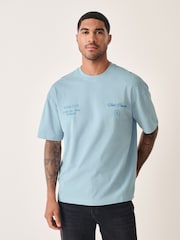 Light Blue Relaxed Fit Graphic Print Heavy Weight T-Shirt - Image 3 of 9