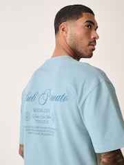 Light Blue Relaxed Fit Graphic Print Heavy Weight T-Shirt - Image 4 of 9
