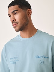 Light Blue Relaxed Fit Graphic Print Heavy Weight T-Shirt - Image 5 of 9