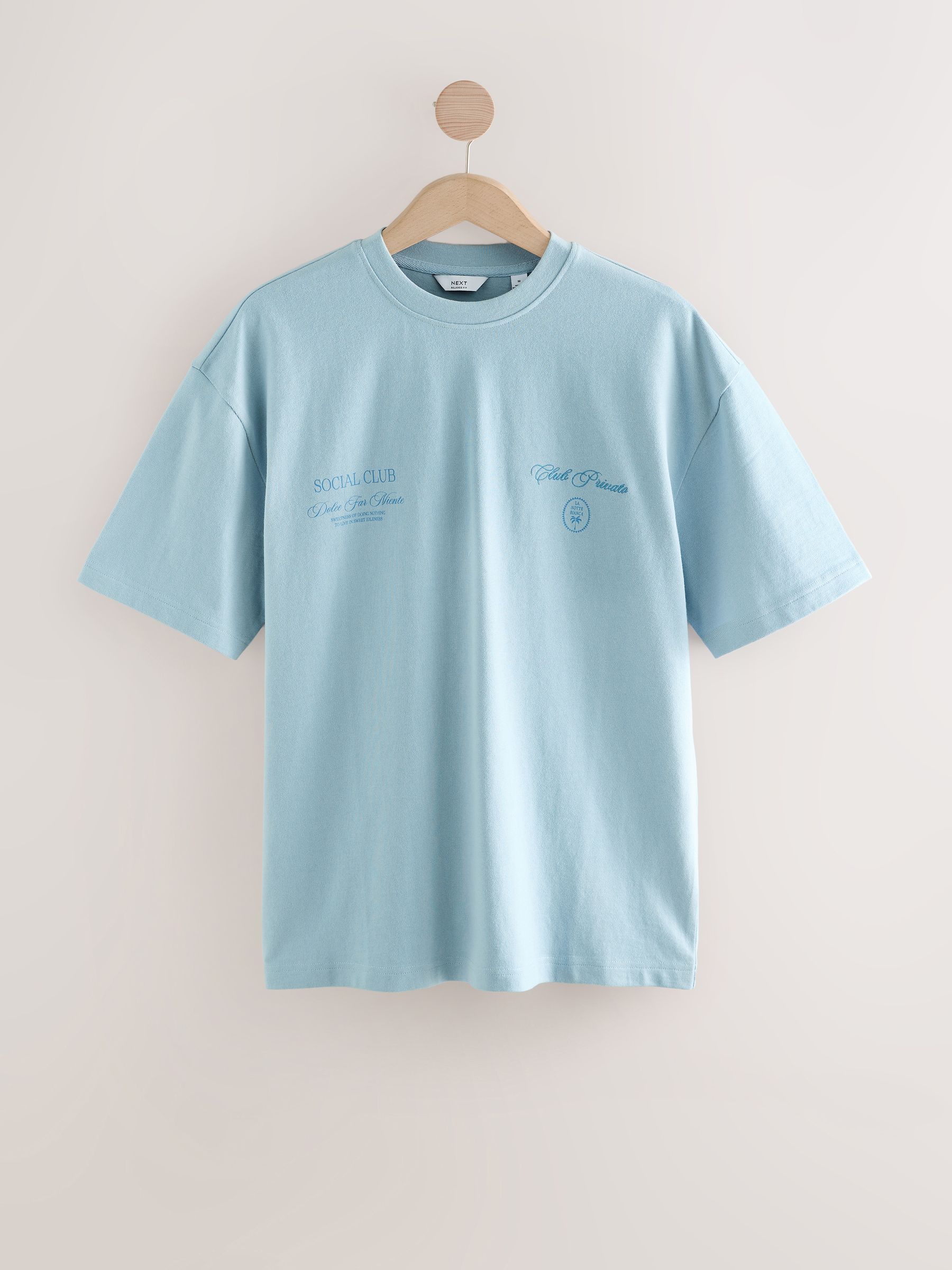 Buy Light Blue Relaxed Fit Graphic Print Heavy Weight T