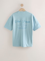 Light Blue Relaxed Fit Graphic Print Heavy Weight T-Shirt - Image 7 of 9