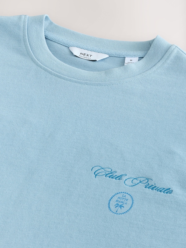Light Blue Relaxed Fit Graphic Print Heavy Weight T-Shirt - Image 9 of 9