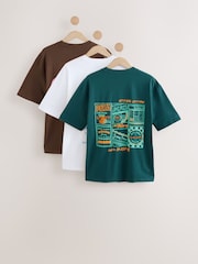 Blanc/vert/brun - Relaxed Fit Graphic Print Heavyweight 100% Cotton T-Shirt - Image 1 de 16