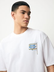 Blanc/vert/brun - Relaxed Fit Graphic Print Heavyweight 100% Cotton T-Shirt - Image 11 de 16
