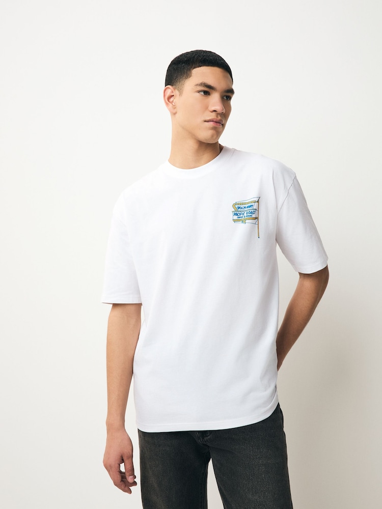 Blanc/vert/brun - Relaxed Fit Graphic Print Heavyweight 100% Cotton T-Shirt - Image 12 of 16