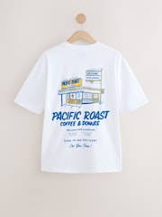 Blanc/vert/brun - Relaxed Fit Graphic Print Heavyweight 100% Cotton T-Shirt - Image 2 de 16