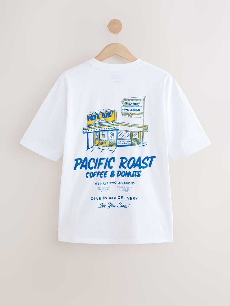 Blanc/vert/brun - Relaxed Fit Graphic Print Heavyweight 100% Cotton T-Shirt - Image 2 of 16