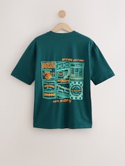 Blanc/vert/brun - Relaxed Fit Graphic Print Heavyweight 100% Cotton T-Shirt - Image 4 de 16