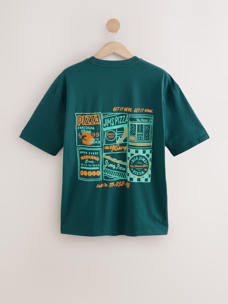 Blanc/vert/brun - Relaxed Fit Graphic Print Heavyweight 100% Cotton T-Shirt - Image 4 of 16
