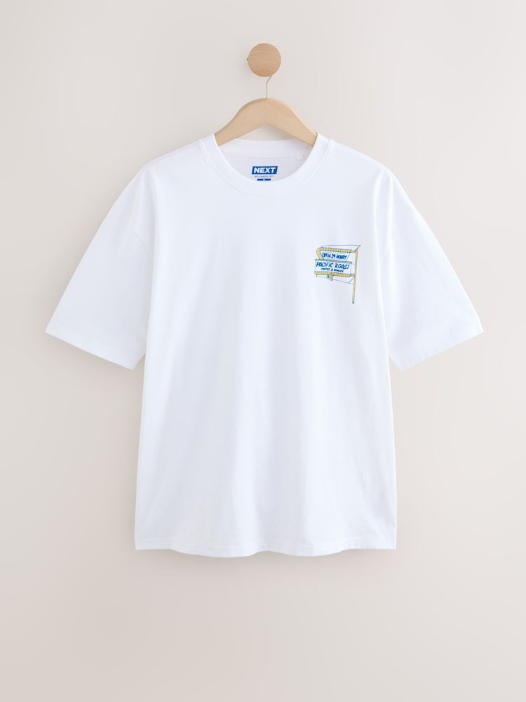 Blanc/vert/brun - Relaxed Fit Graphic Print Heavyweight 100% Cotton T-Shirt - Image 5 of 16