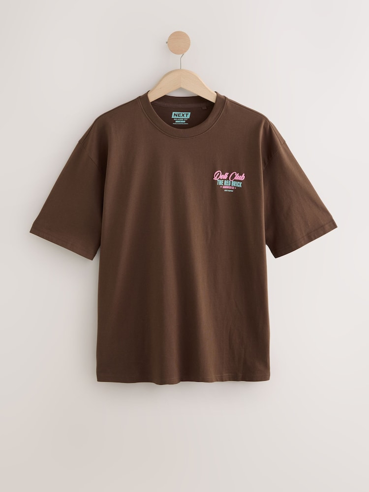 Blanc/vert/brun - Relaxed Fit Graphic Print Heavyweight 100% Cotton T-Shirt - Image 6 of 16