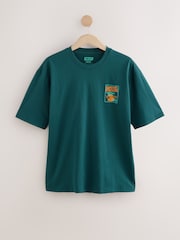 Blanc/vert/brun - Relaxed Fit Graphic Print Heavyweight 100% Cotton T-Shirt - Image 7 de 16