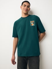 Blanc/vert/brun - Relaxed Fit Graphic Print Heavyweight 100% Cotton T-Shirt - Image 8 de 16
