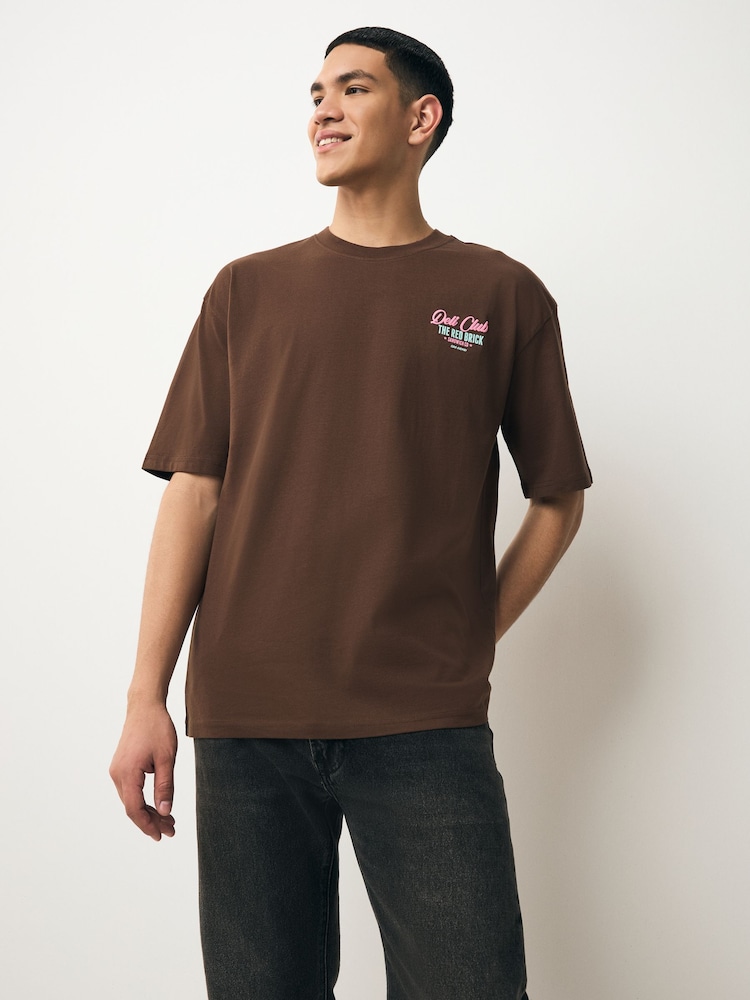 Blanc/vert/brun - Relaxed Fit Graphic Print Heavyweight 100% Cotton T-Shirt - Image 9 of 16