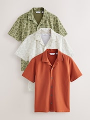 C рисунком - Cuban Collar Textured Jersey Short Sleeve Shirts 3 Pack - Изображение 1 из 12