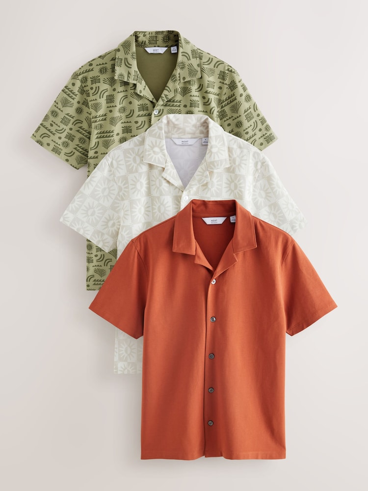 C рисунком - Cuban Collar Textured Jersey Short Sleeve Shirts 3 Pack - Изображение 1 из 12