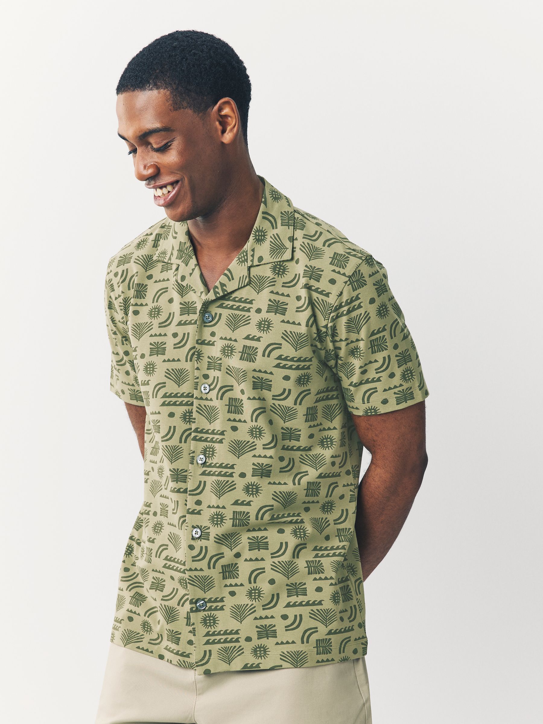 Buy Printed Cuban Collar Textured Jersey Short Sleeve Shirts