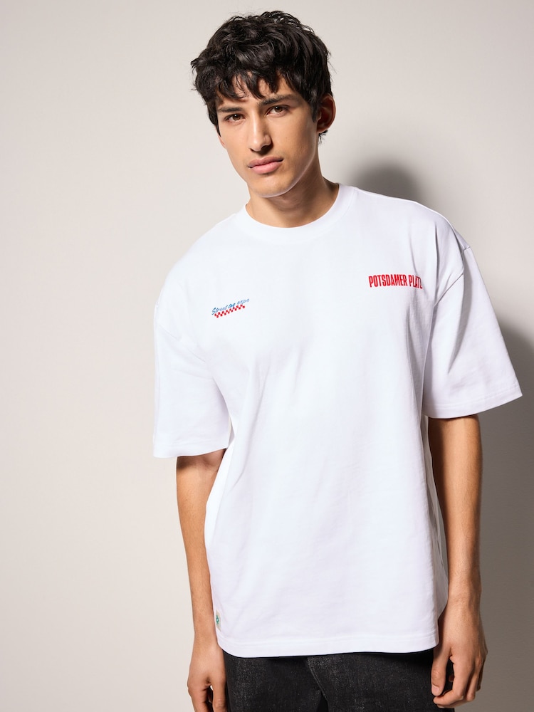 White Relaxed Fit Graphic Print Heavy Weight T-Shirt - Image 3 of 9