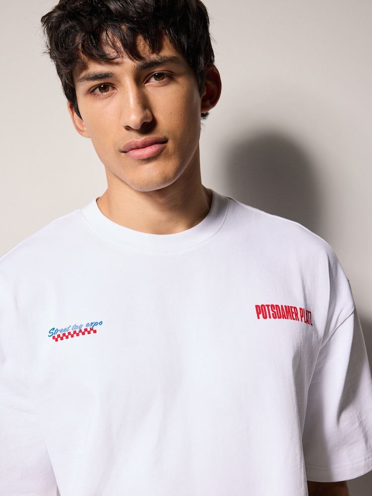 White Relaxed Fit Graphic Print Heavy Weight T-Shirt - Image 4 of 9