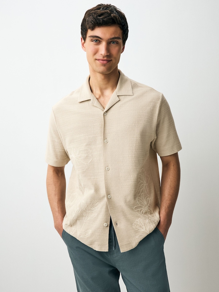 Neutral Floral Embroidered Graphic Jersey Shirt - Image 1 of 8