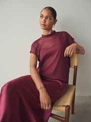 Burgundy Red Sheer Layer Cap Sleeve Top - Image 1 of 6
