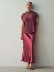Burgundy Red Sheer Layer Cap Sleeve Top - Image 2 of 6