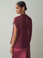 Burgundy Red Sheer Layer Cap Sleeve Top - Image 3 of 6