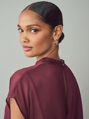 Burgundy Red Sheer Layer Cap Sleeve Top - Image 6 of 6