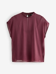 Burgundy Red Sheer Layer Cap Sleeve Top - Image 7 of 9