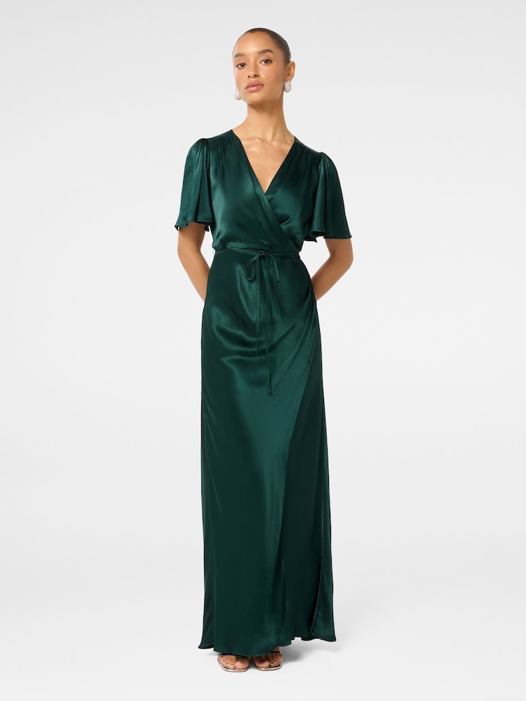 Forever New Green Chelsea Petite Fluttered Sleeves Satin Maxi Dress - Image 1 of 5