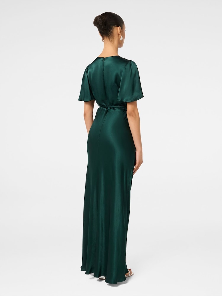 Forever New Green Chelsea Petite Fluttered Sleeves Satin Maxi Dress - Image 2 of 5