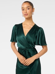 Forever New Green Chelsea Petite Fluttered Sleeves Satin Maxi Dress - Image 3 of 5
