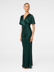 Forever New Green Chelsea Petite Fluttered Sleeves Satin Maxi Dress - Image 4 of 5