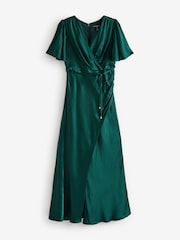 Forever New Green Chelsea Petite Fluttered Sleeves Satin Maxi Dress - Image 5 of 5