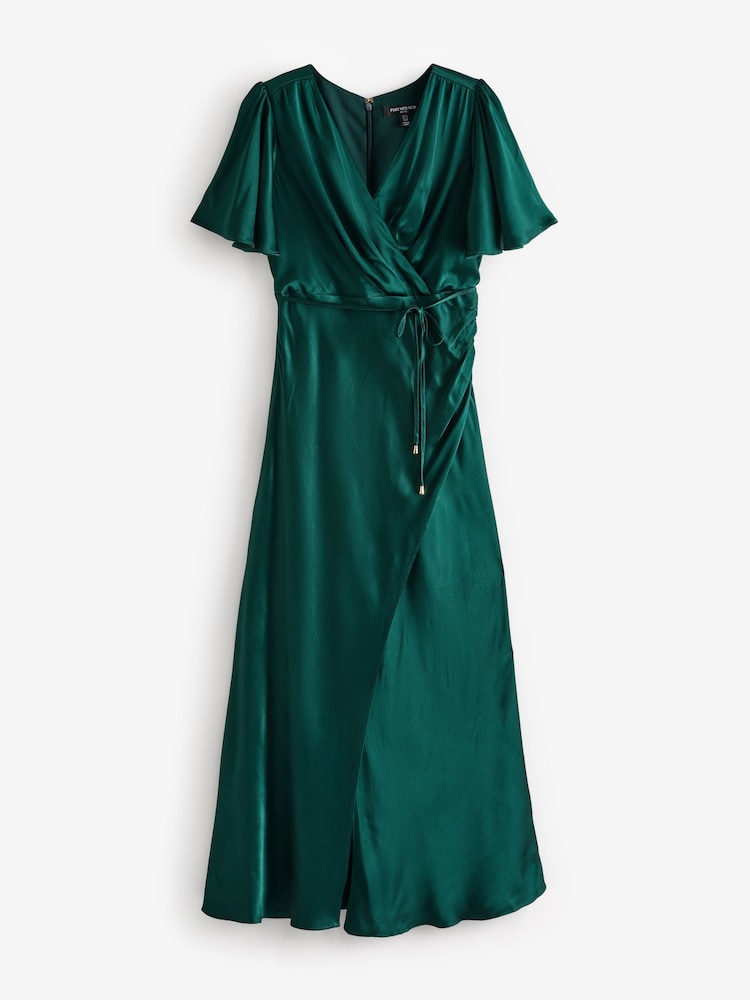 Forever New Green Chelsea Petite Fluttered Sleeves Satin Maxi Dress - Image 5 of 5