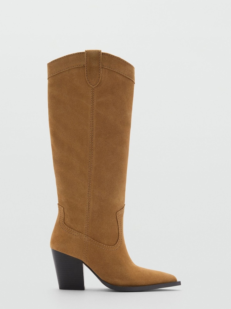 Mango Brown Suede Cowboy Boots - Image 1 of 4