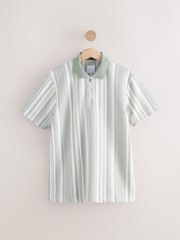 Sage Grün - Poloshirt mit vertikalen Streifen und Viertelreißverschluss - Image 5 of 7