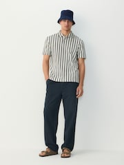 Navy Blue/Ecru Vertical Stripe Textured Polo Shirt - Image 2 of 7