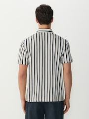 Navy Blue/Ecru Vertical Stripe Textured Polo Shirt - Image 3 of 7