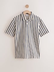 Navy Blue/Ecru Vertical Stripe Textured Polo Shirt - Image 5 of 7