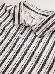 Navy Blue/Ecru Vertical Stripe Textured Polo Shirt - Image 6 of 7