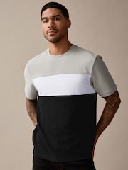Black/Grey Textured Colour Block T-Shirt - Image 1 of 8