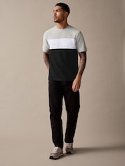 Black/Grey Textured Colour Block T-Shirt - Image 2 of 8