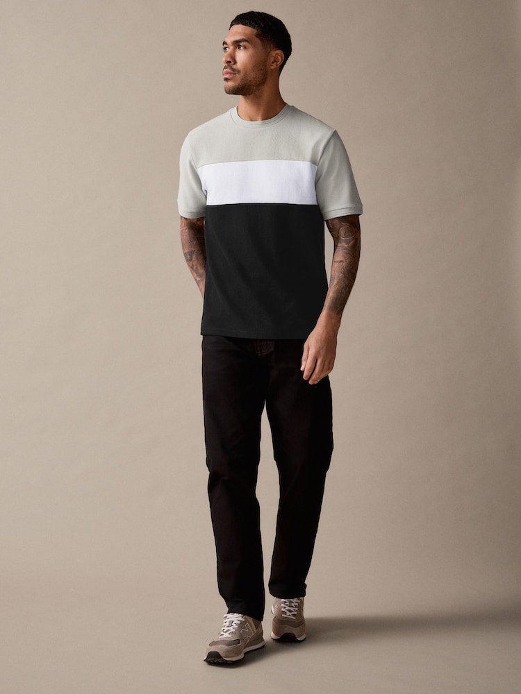 Black/Grey Textured Colour Block T-Shirt - Image 2 of 8