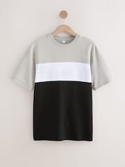 Black/Grey Textured Colour Block T-Shirt - Image 6 of 8