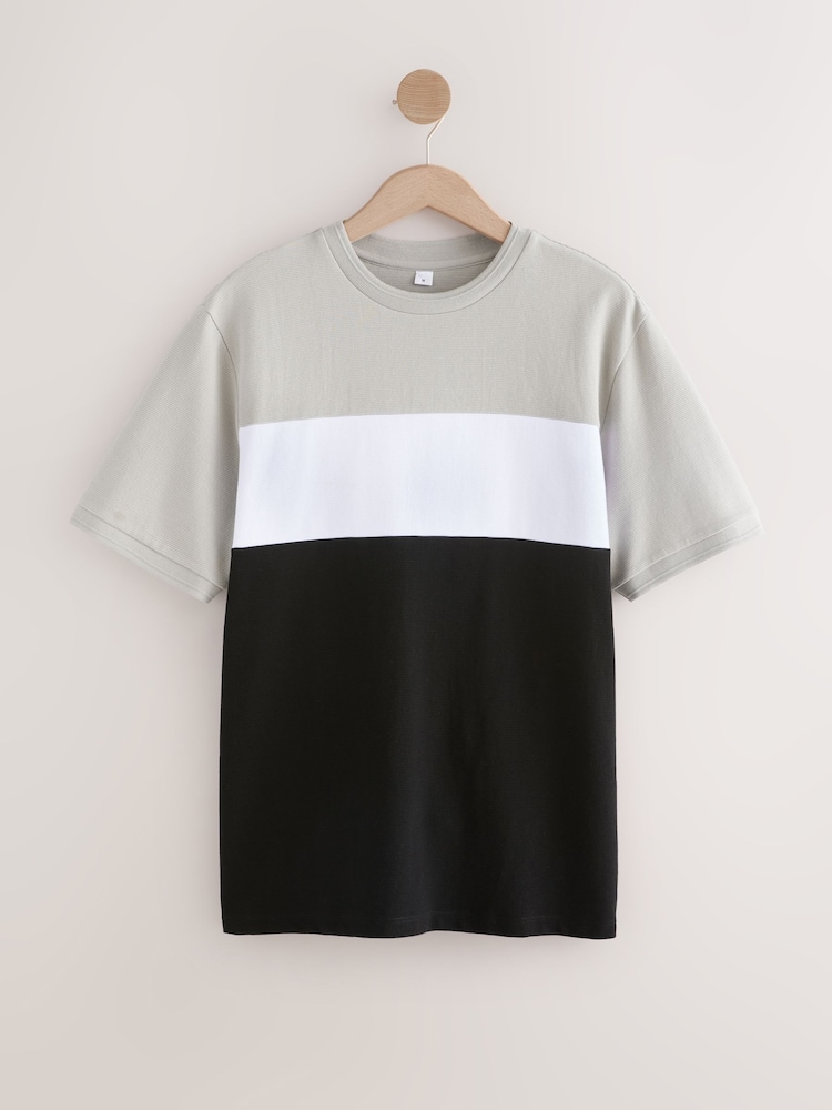 Black/Grey Textured Colour Block T-Shirt - Image 6 of 8