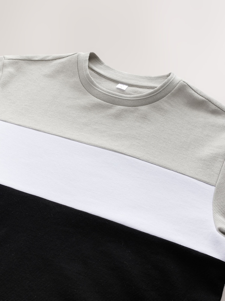 Black/Grey Textured Colour Block T-Shirt - Image 7 of 8