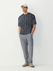 Navy Blue Textured Vertical Stripe T-Shirt - Image 2 of 7