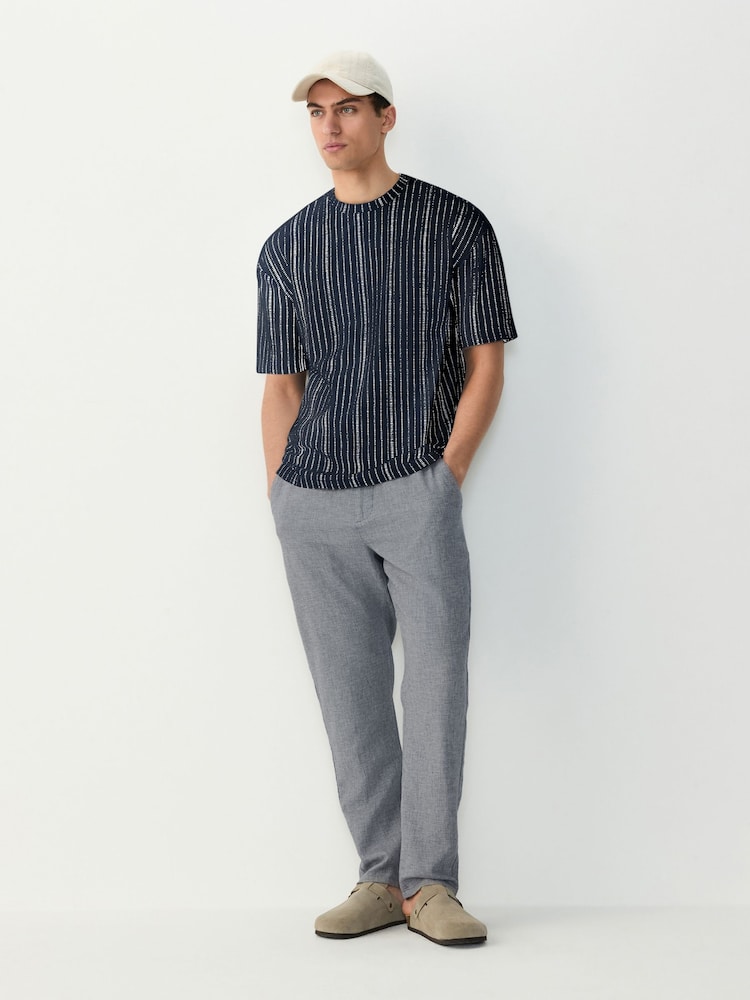 Navy Blue Textured Vertical Stripe T-Shirt - Image 2 of 7
