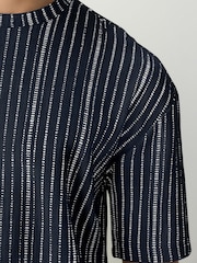 Navy Blue Textured Vertical Stripe T-Shirt - Image 4 of 7